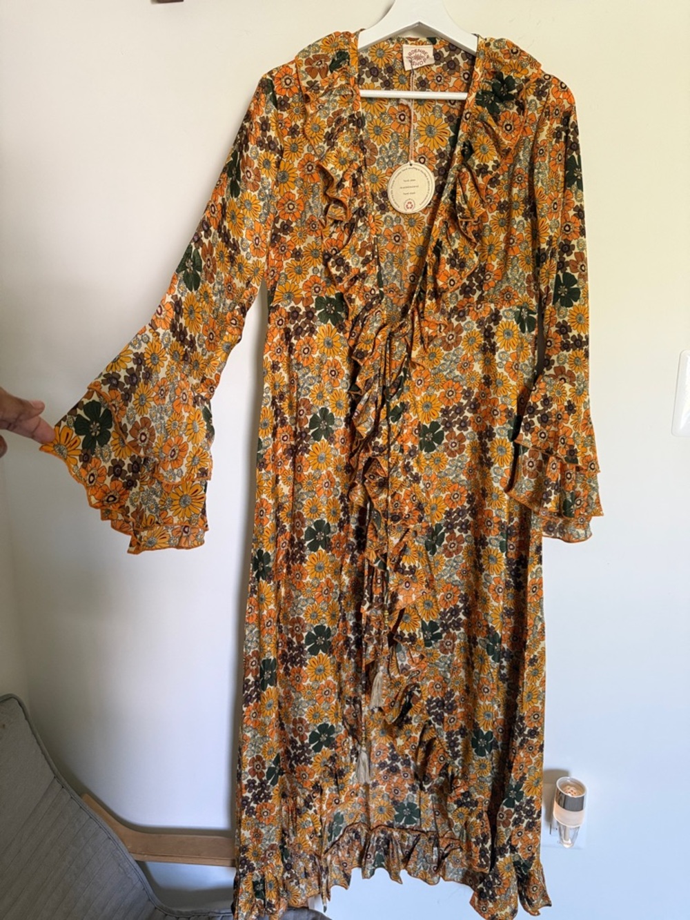 Silk Floral Ruffle Maxi kimono dress